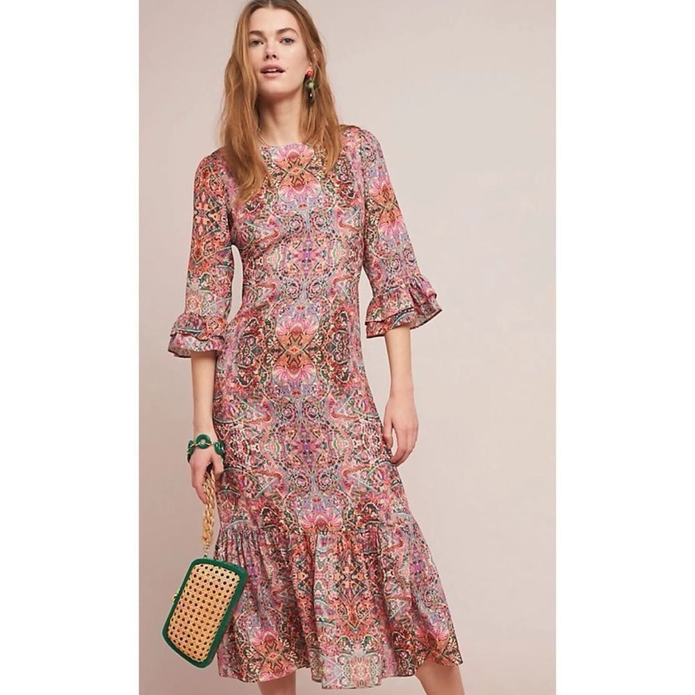 Anthropologie X Kachel Paia Maxi Dress 6 Silk -Viscose Prairie Boho Flawless
